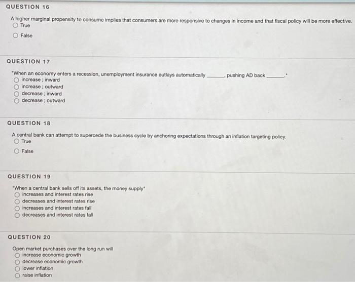 Solved QUESTION 16 A Higher Marginal Propensity To Consume Chegg