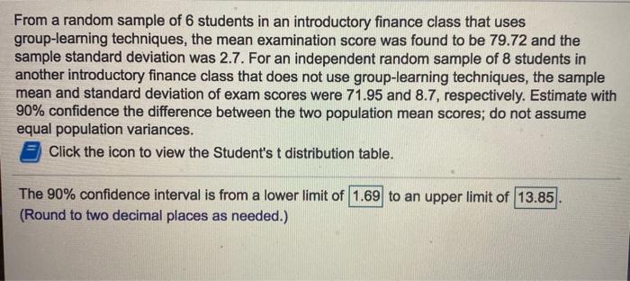 Solved From a random sample of 6 students in an introductory | Chegg.com