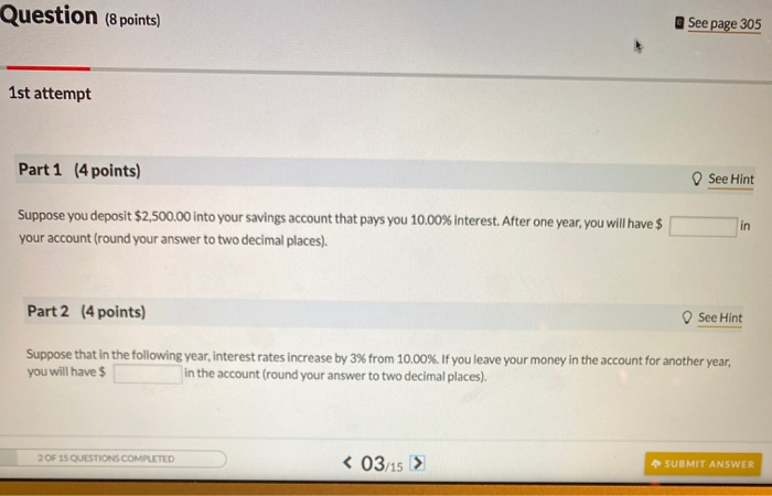 Solved Question (8 points) See page 305 1st attempt Part 1 | Chegg.com