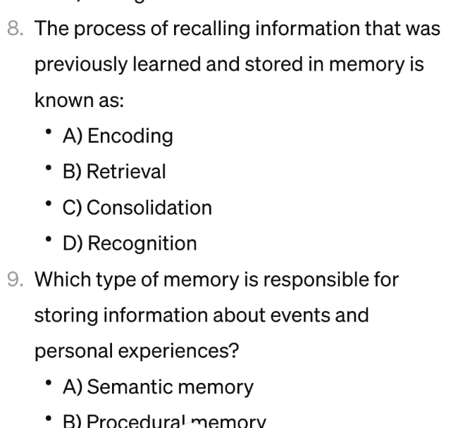 Solved The process of recalling information that was | Chegg.com