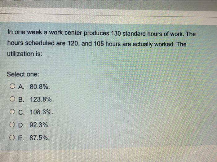 Solved In One Week A Work Center Produces 130 Standard Hours Chegg Com