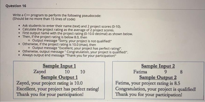 Solved Question 16 Write a C++ program to perform the | Chegg.com