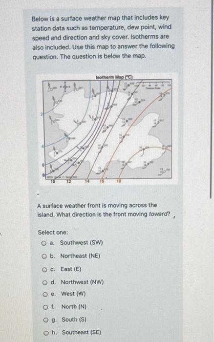 Solved Below is a surface weather map that includes key | Chegg.com