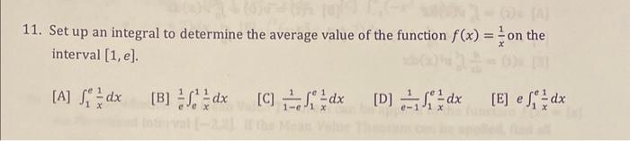 Solved 11. Set up an integral to determine the average value | Chegg.com