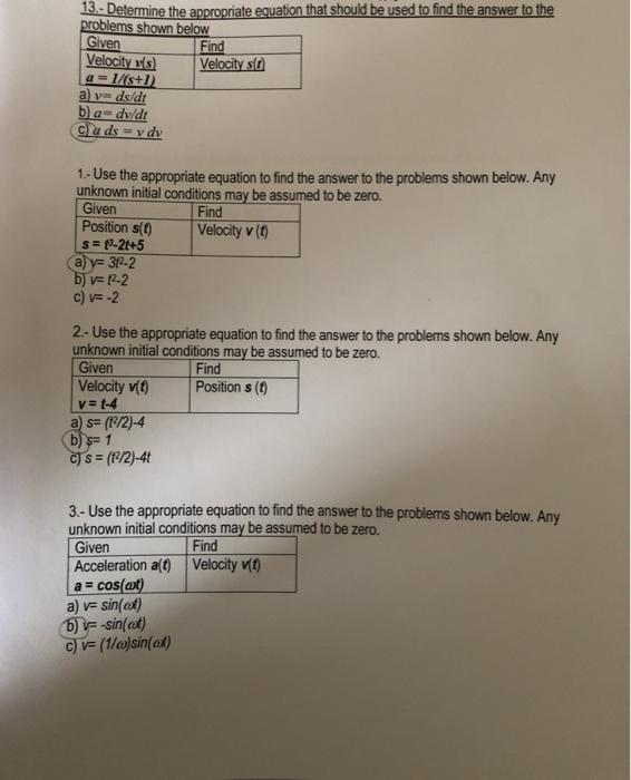 Solved Given 13 Determine The Appropriate Equation That