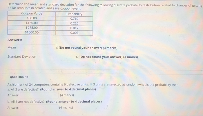 Solved Determine the mean and standard deviation for the | Chegg.com