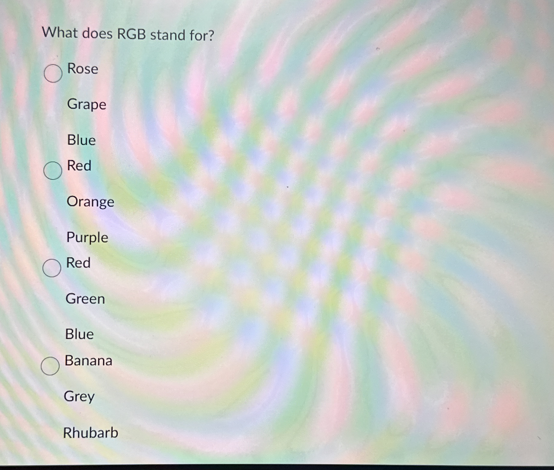 Solved What does RGB stand | Chegg.com