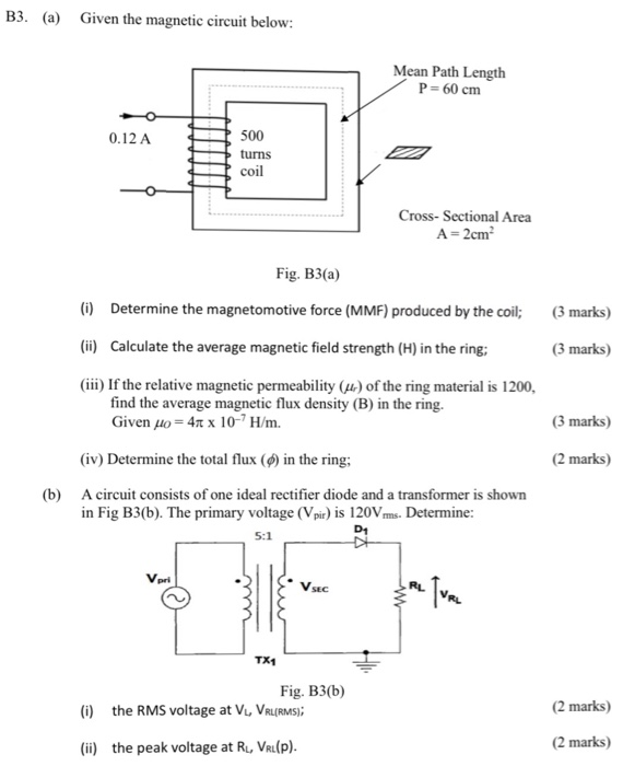 Solved B3. (a) Given The Magnetic Circuit Below: Mean Path | Chegg.com