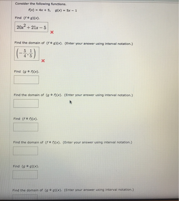 Solved Consider The Following Functions F X 4x 5 G X