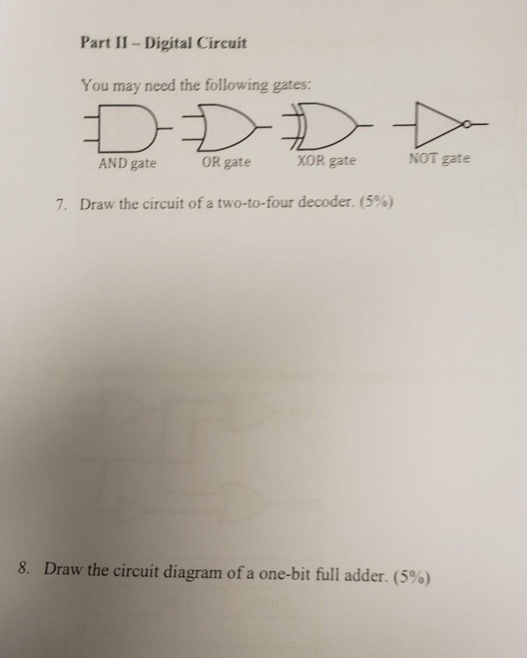 Solved Part II - Digital Circuit You may need the following | Chegg.com