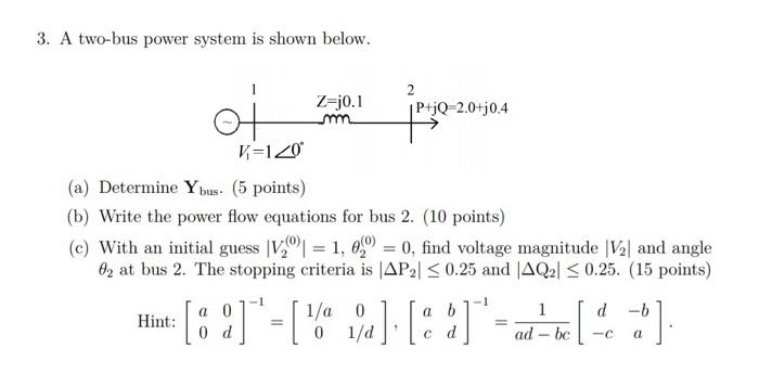 Solved 3. A two-bus power system is shown below. Z=j0.1 of | Chegg.com