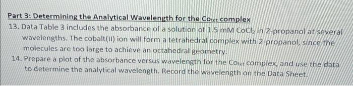 Solved Data Table 3. Determining the Analytical Wavelength | Chegg.com