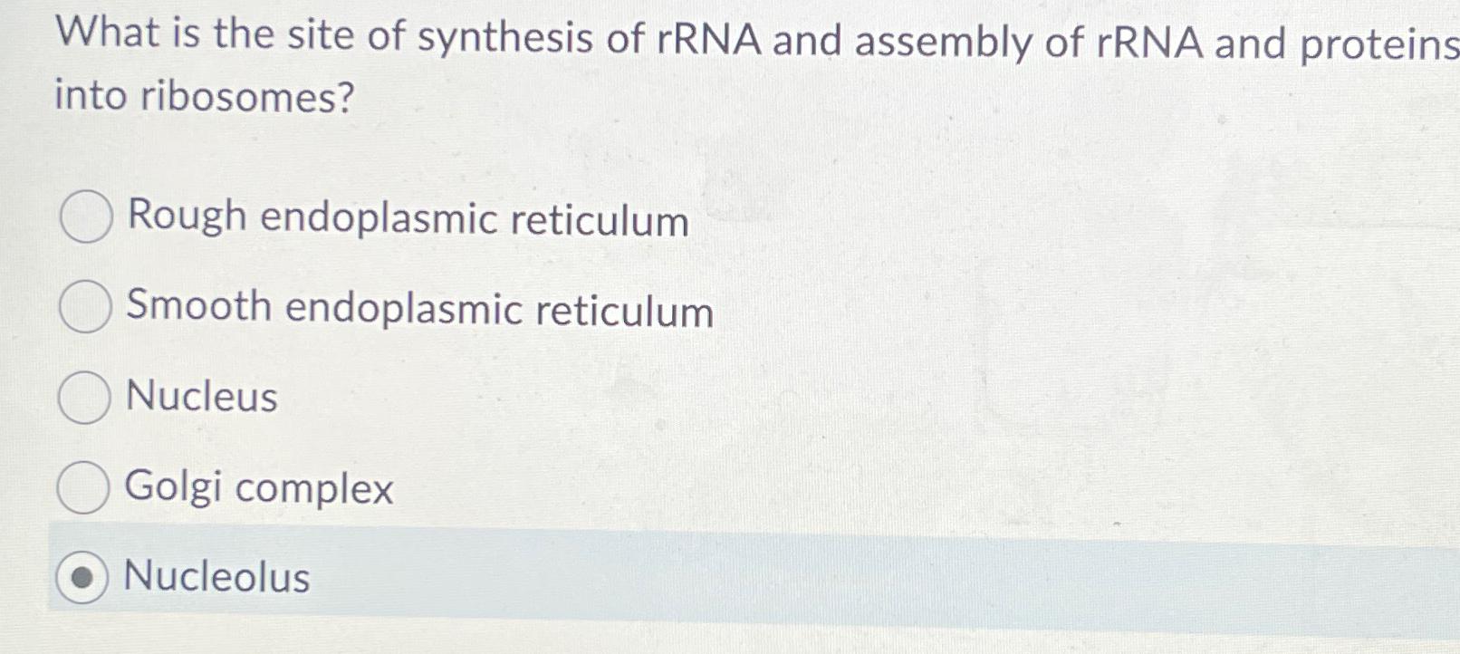 Solved What is the site of synthesis of rRNA and assembly of Biology Diagrams