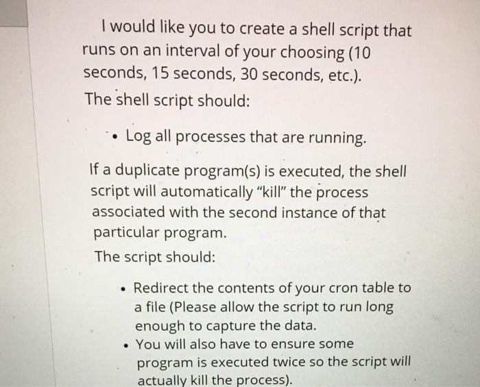 Solved I would like you to create a shell script that runs | Chegg.com