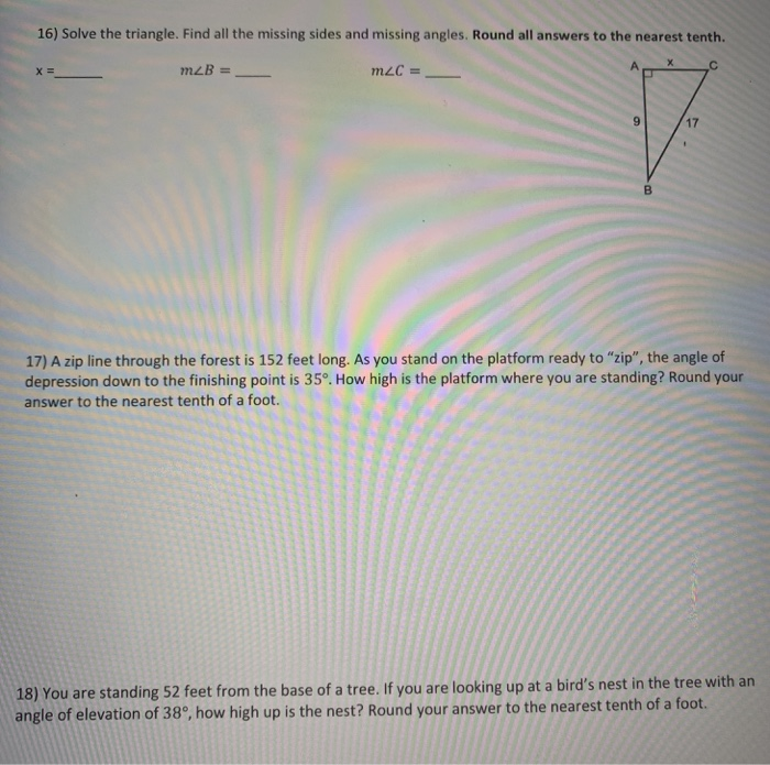 Solved 16) Solve the triangle. Find all the missing sides | Chegg.com