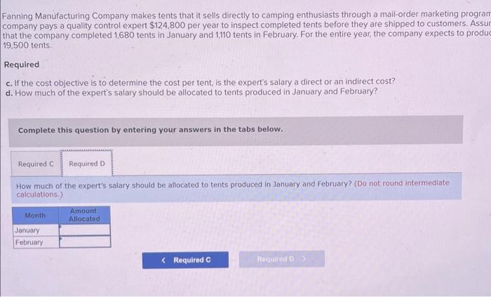 Solved Fanning Manufacturing Company makes tents that it