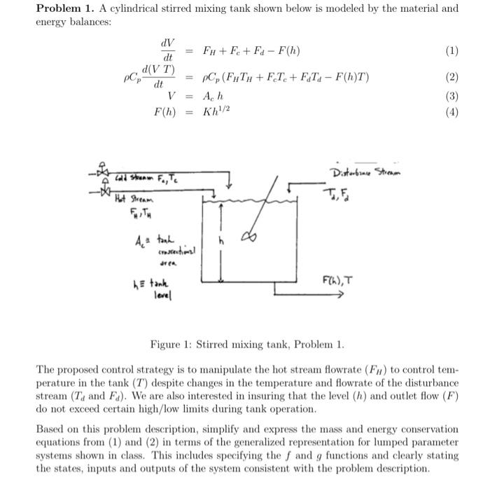 Solved Problem 1. A cylindrical stirred mixing tank shown | Chegg.com