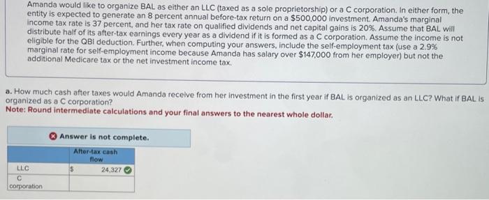 Solved Amanda Would Like To Organize BAL As Either An LLC | Chegg.com