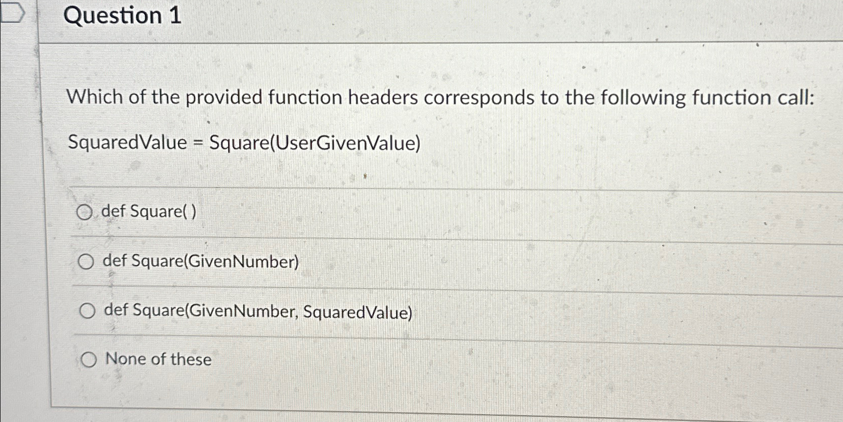 Solved Question 1Which Of The Provided Function Headers | Chegg.com