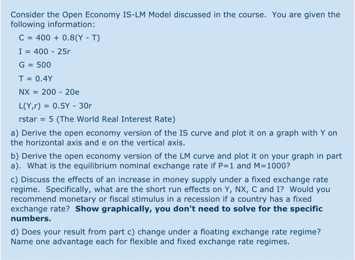 Consider The Open Economy IS-LM Model Discussed In | Chegg.com