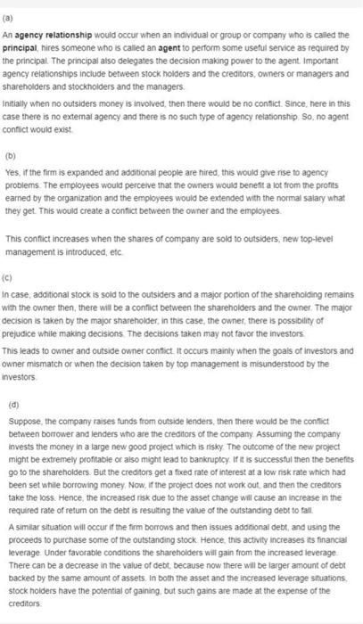 Solved (a) An agency relationship would occur when an | Chegg.com