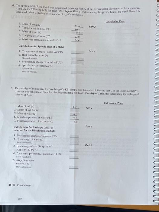 Experiment 25 Prelaboratory Assignment Calorimetry