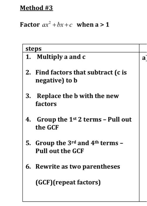 Solved Method #3 Factor ax? +bx+c when a > 1 steps 1. | Chegg.com