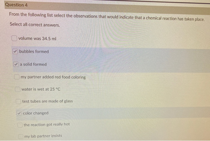 Name Four Indications A Chemical Reaction Has Taken Place