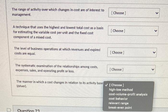 Solved The range of activity over which changes in cost are | Chegg.com