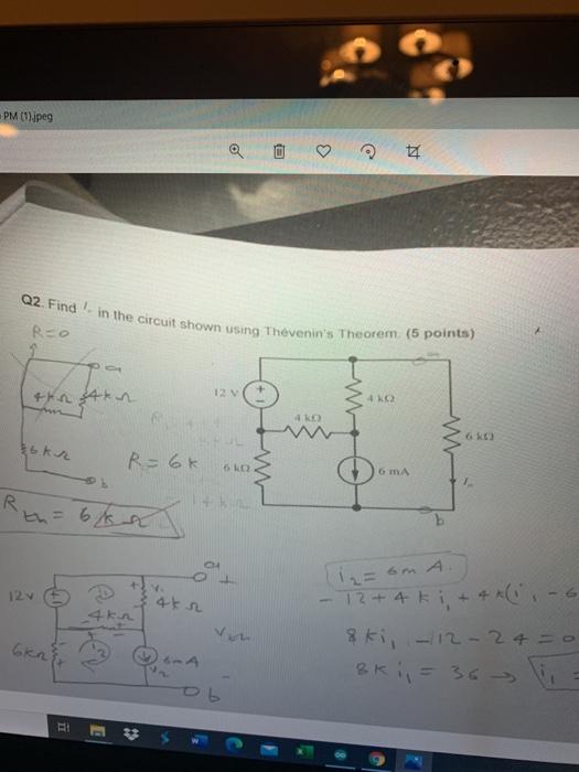 Solved Q2. Find in the circuit shown using Thevenin's | Chegg.com