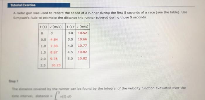 Solved Tutorial Exercise A radar gun was used to record the | Chegg.com
