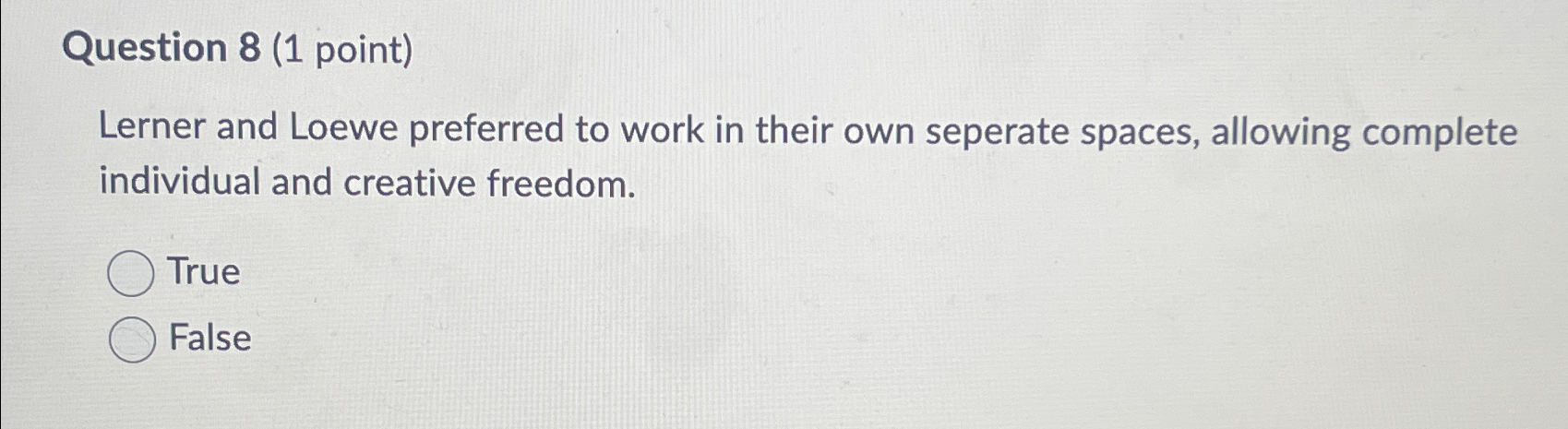 Solved Question 8 (1 ﻿point)Lerner and Loewe preferred to | Chegg.com