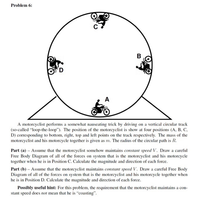 Solved Problem 6: A Motorcyclist Performs A Somewhat | Chegg.com