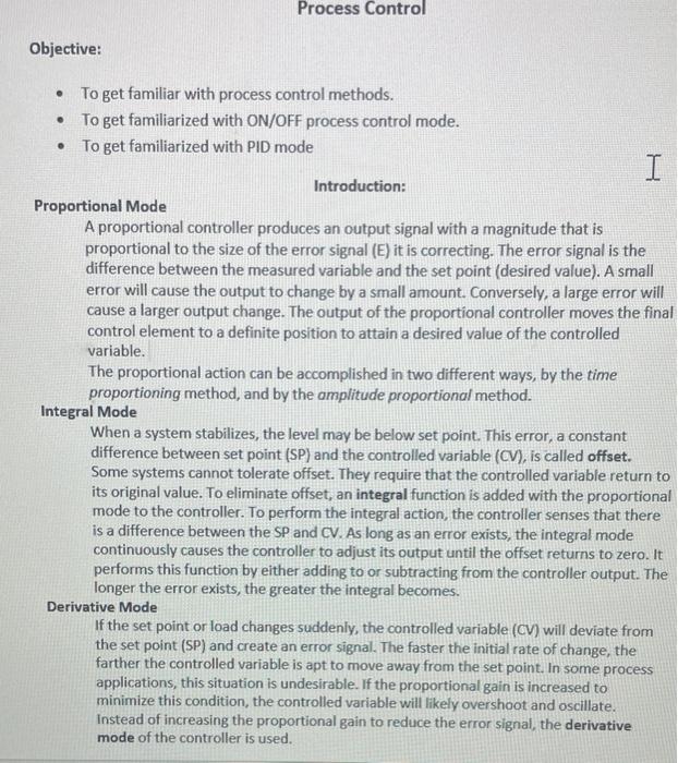 Solved Process Control Objective: • To get familiar with | Chegg.com