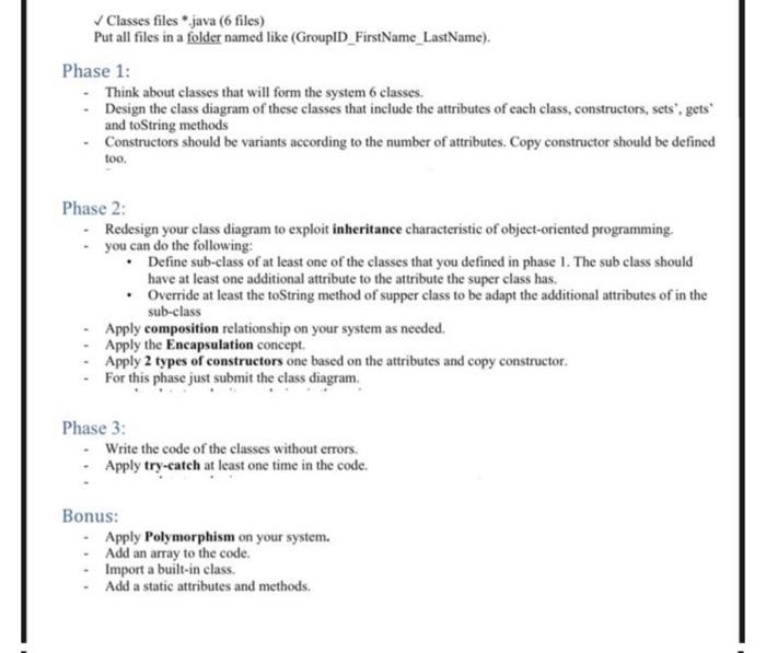 Solved Classes files java (6 files) Put all files in a | Chegg.com