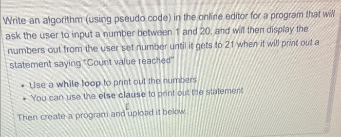 Solved Write an algorithm (using pseudo code) in the online | Chegg.com