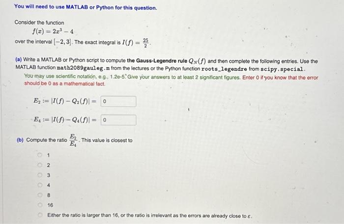 Solved You will need to use MATLAB or Python for this | Chegg.com