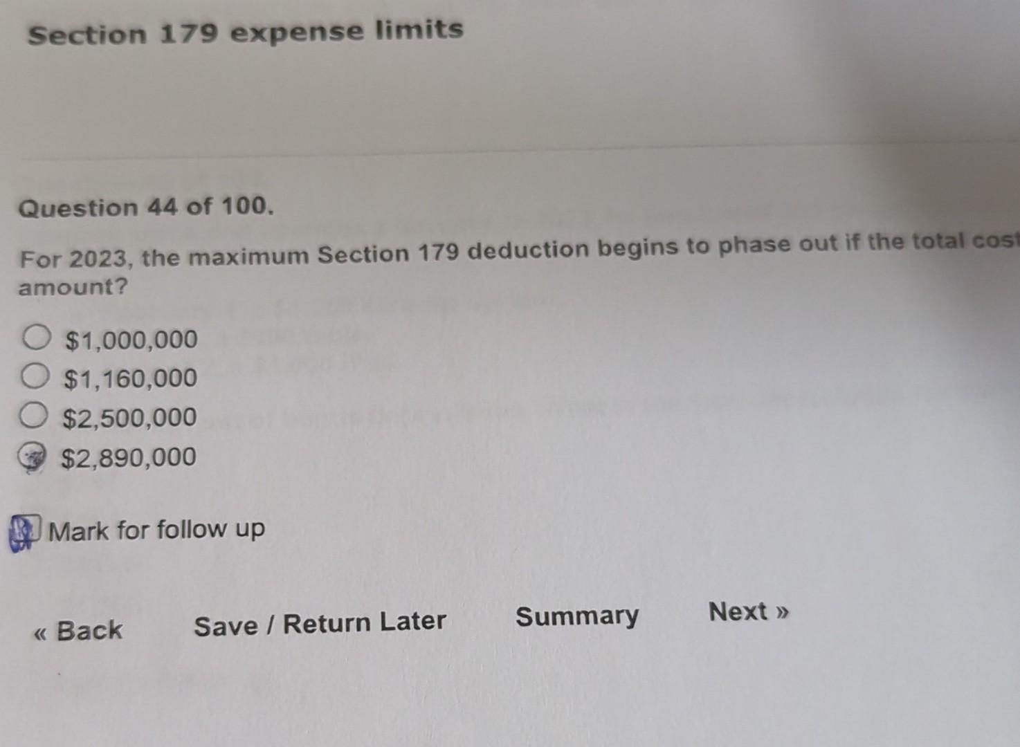 Solved Section 179 expense limits Question 44 of 100. For