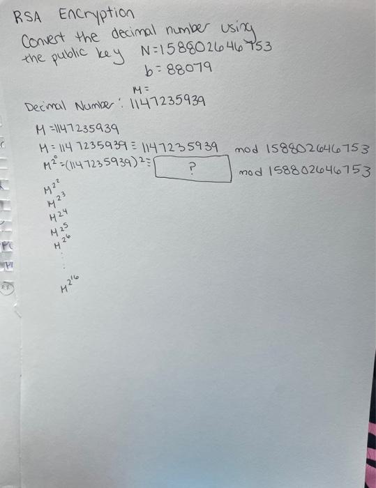 Solved RSA Encryption Convert the decimal number using the | Chegg.com