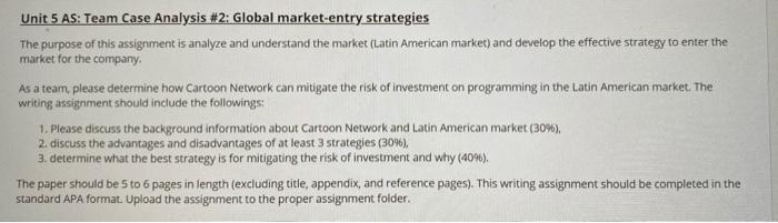 Solved Unit 5 AS: Team Case Analysis #2: Global market-entry 