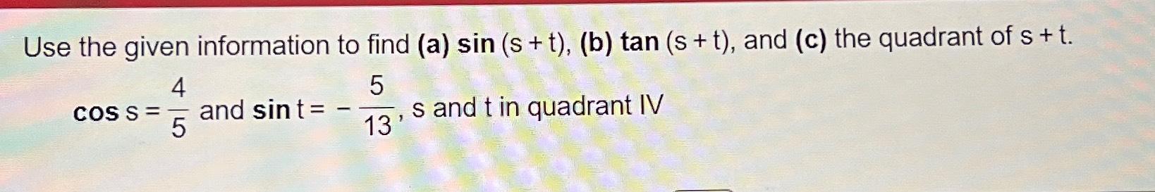 Solved Use the given information to find | Chegg.com