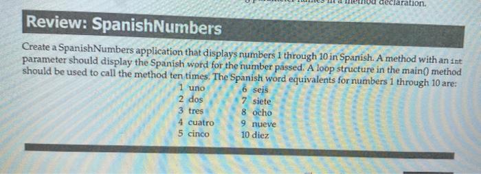 Solved Declaration Review Spanishnumbers Create A Spani Chegg Com