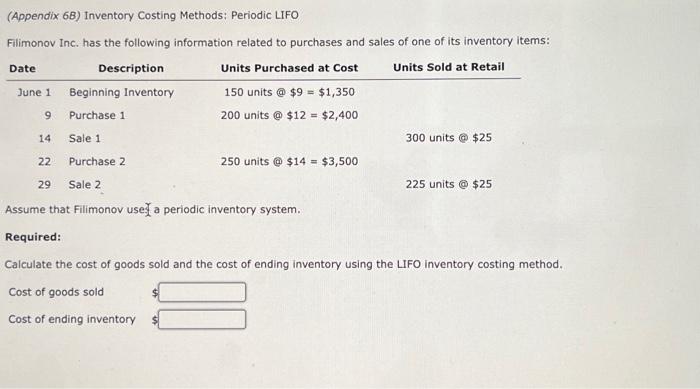 Solved (Appendix 6B) Inventory Costing Methods: Periodic | Chegg.com