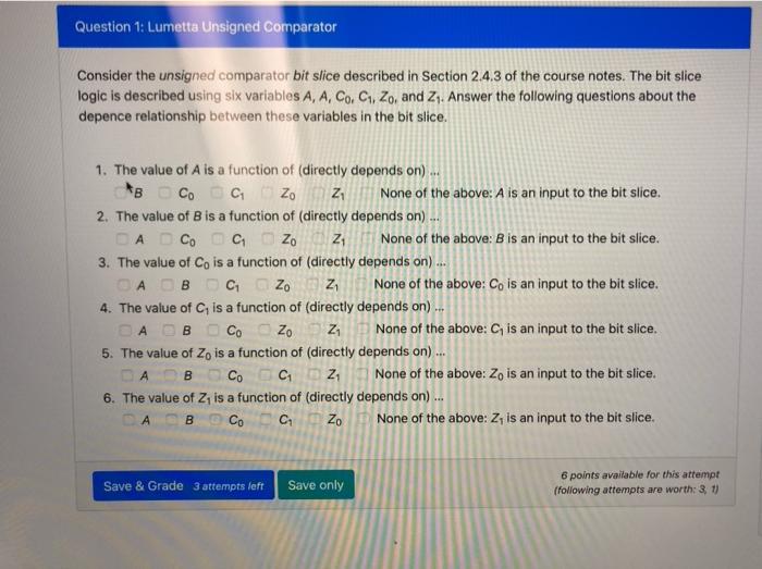 Solved Question 1: Lumetta Unsigned Comparator Consider the | Chegg.com
