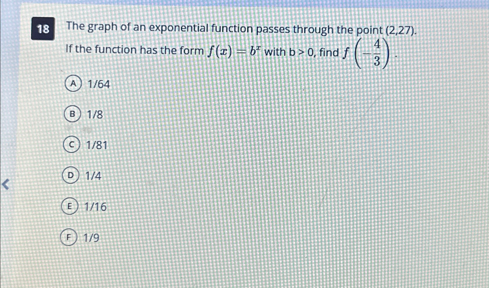 Solved 18 ﻿The graph of an exponential function passes | Chegg.com