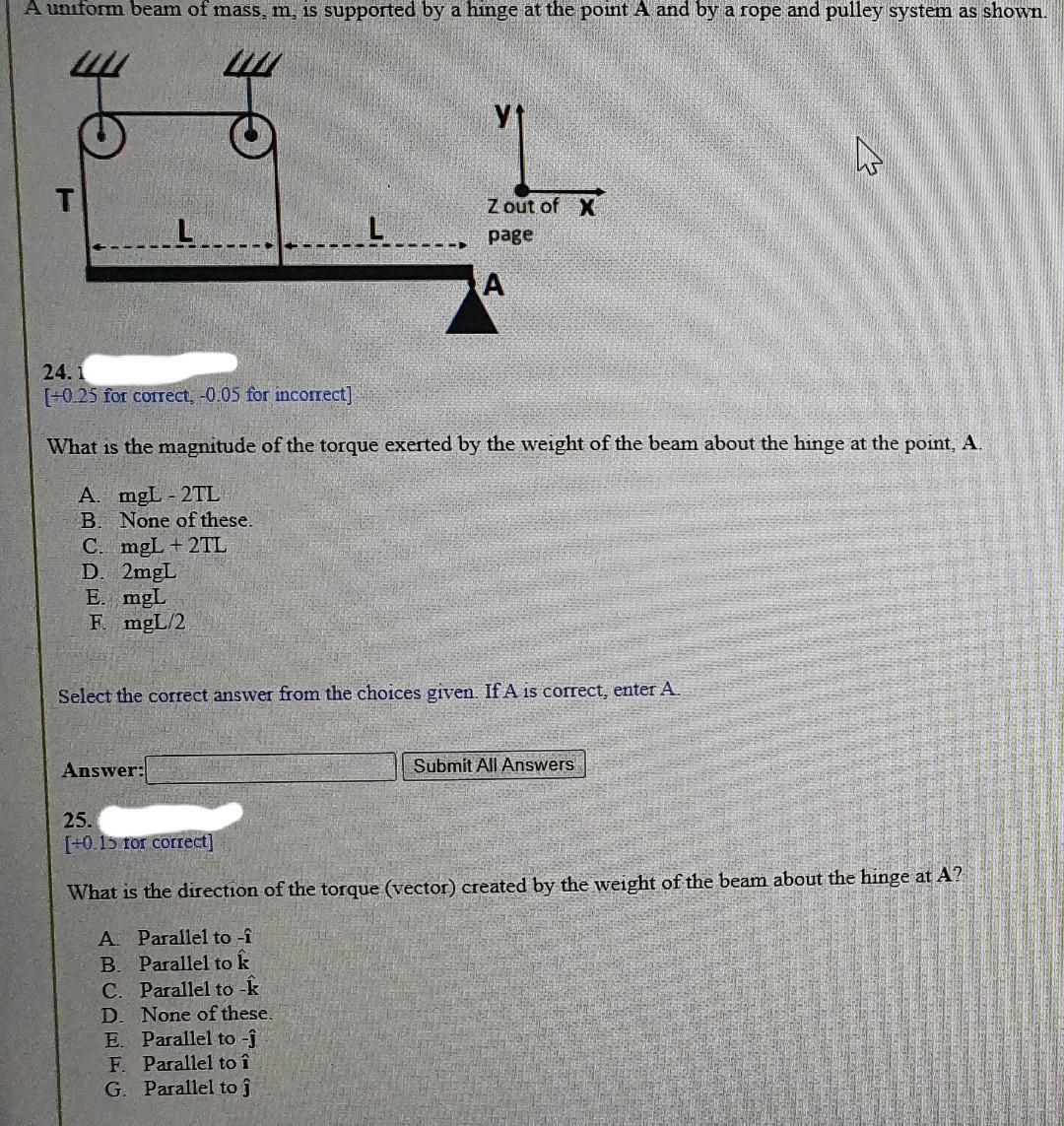 A Uniform Beam Of Mass M Is Supported By A Hinge At Chegg Com