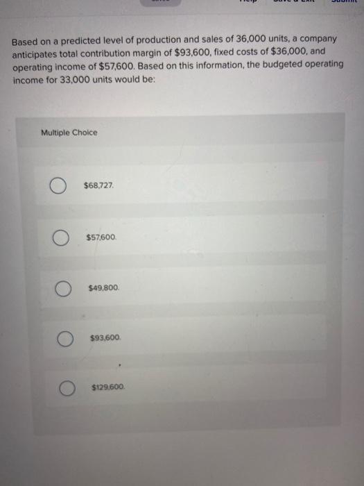 Solved Based on a predicted level of production and sales of | Chegg.com