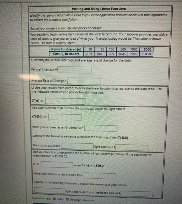 Solved Writing and Using Linear Functions Identify the | Chegg.com