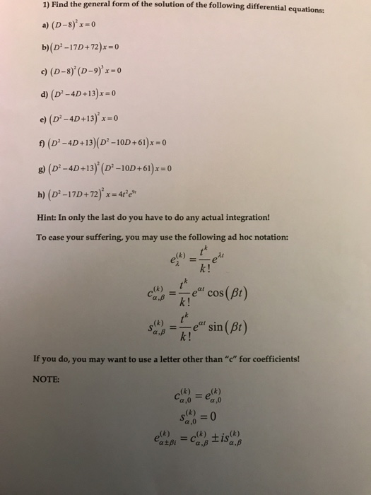 Solved 1) Find the general form of the solution of the | Chegg.com