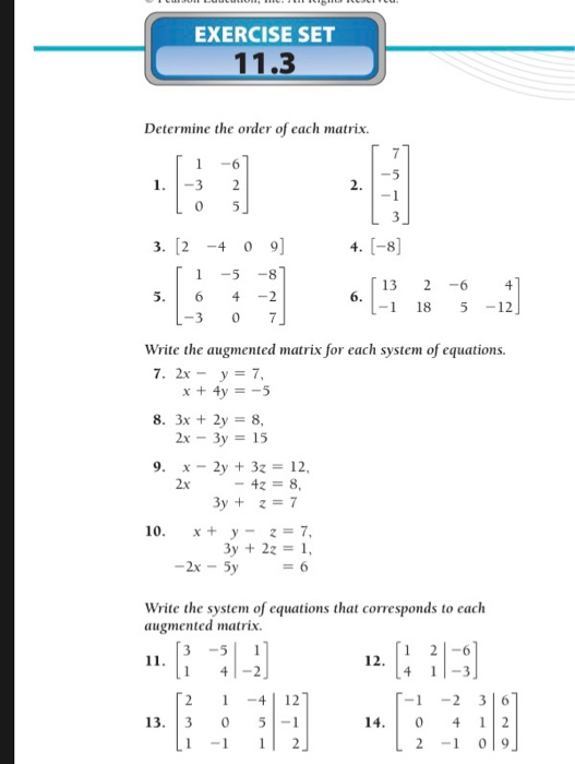 Solved Exercise Set 11 3 Determine The Order Of Each Matrix Chegg Com